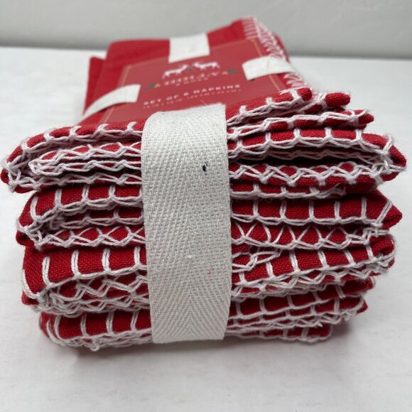 Holly & Moss Red Holiday Napkins Set Of 6 18"x18" Cotton Polyester White Borders - Picture 5 of 5